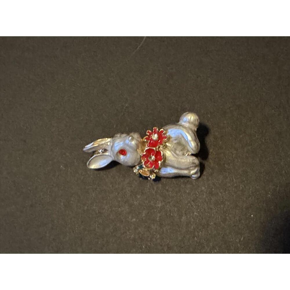 Charming Silver Bunny Pendant with Red Floral Accents